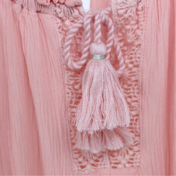 JUSTICE Girls Shirt Boho Flowy Pretty Blouse Tassels Coral Peach Lace Detail 10 - Picture 5 of 12